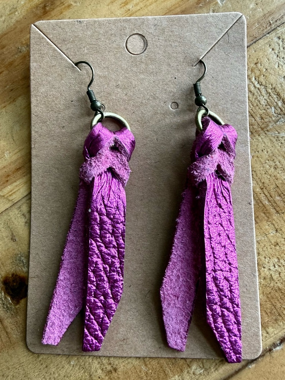Rebekah Scott Designs Braided Leather Earrings Pink NWT